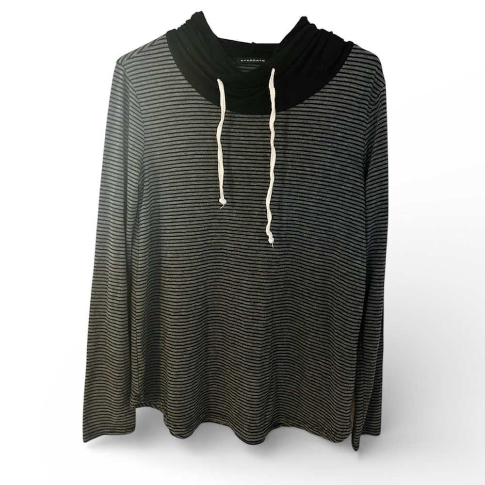 Staccato Striped Hoodie Top Elbow Patch Long Sleeve Pullover Women’s Size Medium